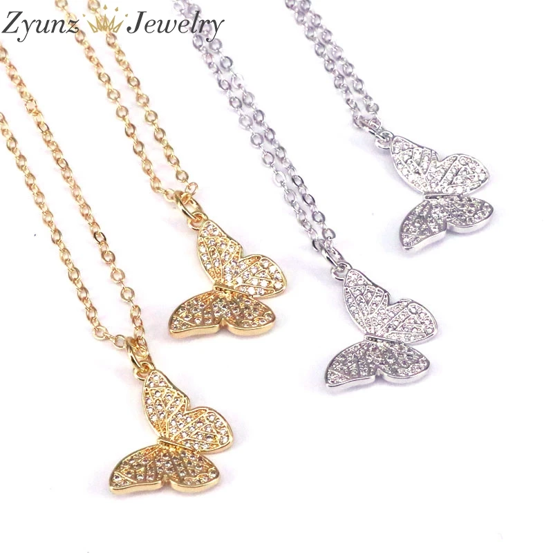 10PCS, Fashion Gold / Silver Color Crystal Zirconia Butterfly Shaped Female CZ Necklace CZ Crystal Necklace Women Gift