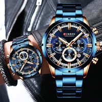 Reloj Curren para hombre, esfera azul, banda de acero inoxidable, fecha, relojes de negocios para hombre, relojes de pulsera de lujo resistentes al agua para hombre