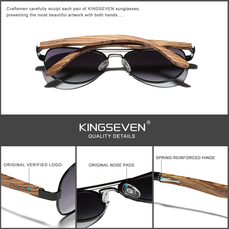 KINGSEVEN 2023 New Handmade Wood Sunglasses Polarized Men\'s Glasses UV400 Protection Mirror Eyewear Wooden Temples Oculos Z5518