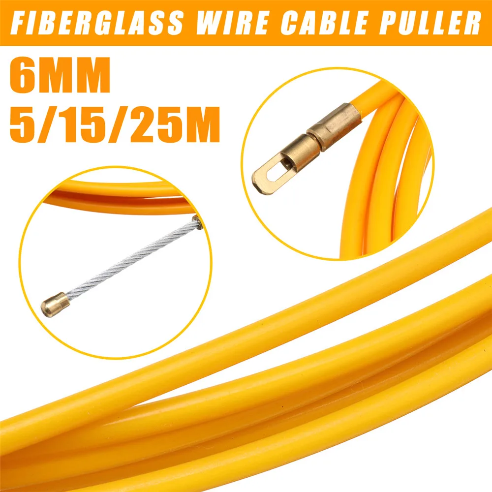 5/15/25ม.6มม.ท่องเที่ยวอุปกรณ์ไฟเบอร์กลาสไฟฟ้า Push Pullers Rodder ปลาเทปลวดสายไฟอุปกรณ์เสริม