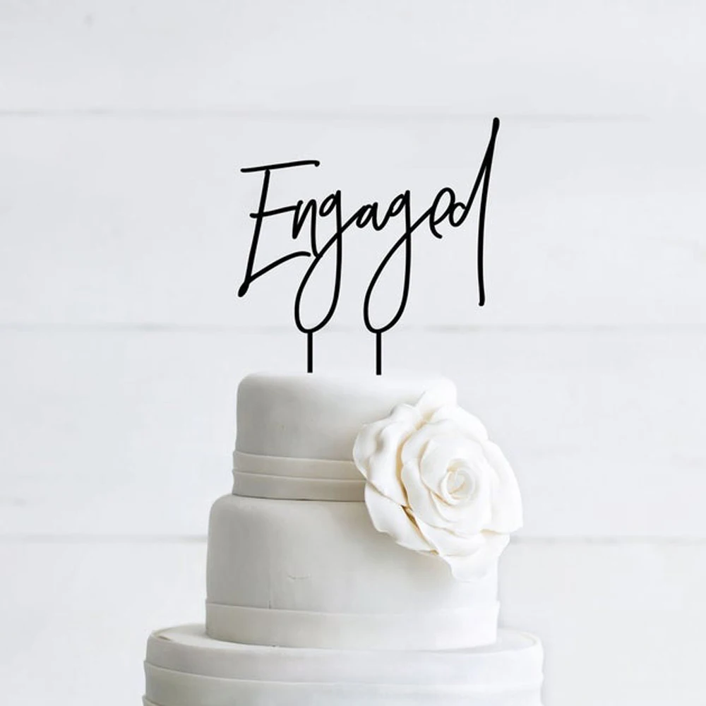 Country style Engaged Cake Topper Black Engagement Cake Toppers Acrylic Wooden Gold Silver Wedding Decor Supplies