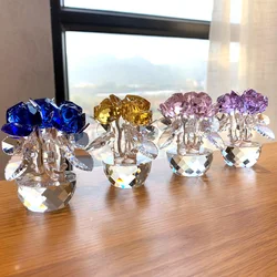 6 Colors Crystal Glass Rose Flower Figurines Unfading Bouquet Sculpture Home Car Ornament Decors Wedding Valentine's Day Gift