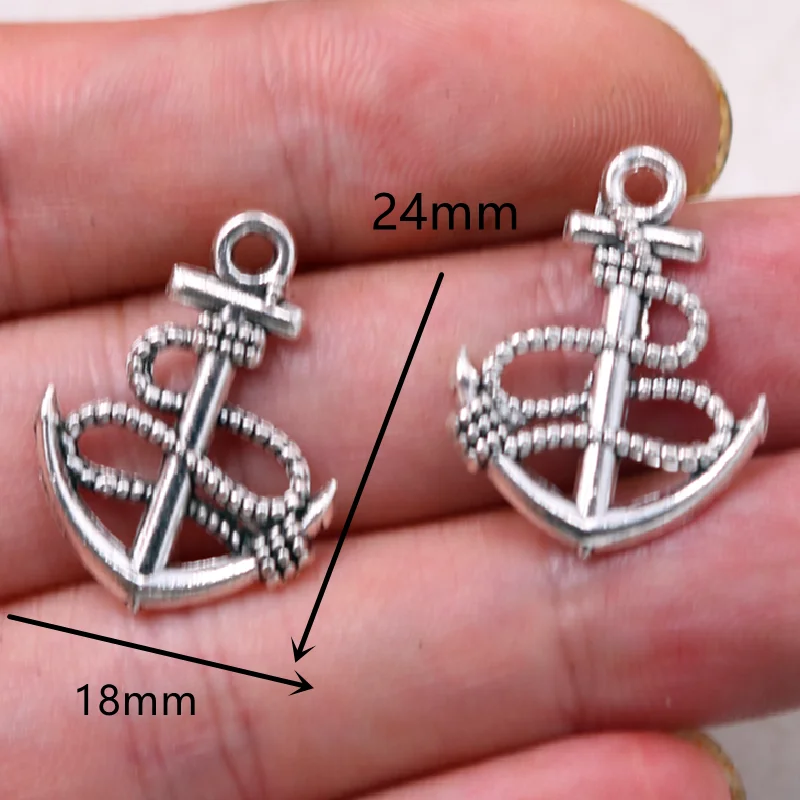 20pcs Silver Plated Sailor Anchor Pendants Retro Bracelet Earrings Metal Accessories DIY Charms Jewelry Crafts Making A2284