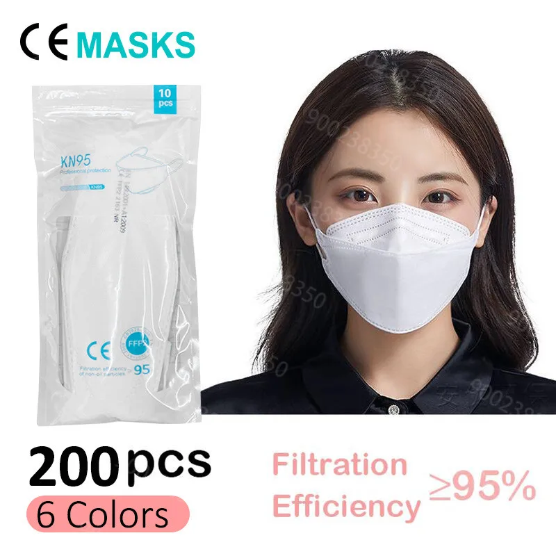 10-200 Pieces ffp2 CE Mask fpp2 Approved kn95 Mascarillas Masks Kn95 Certified Black Mouth Caps Mask for Men Women FFP2MASK