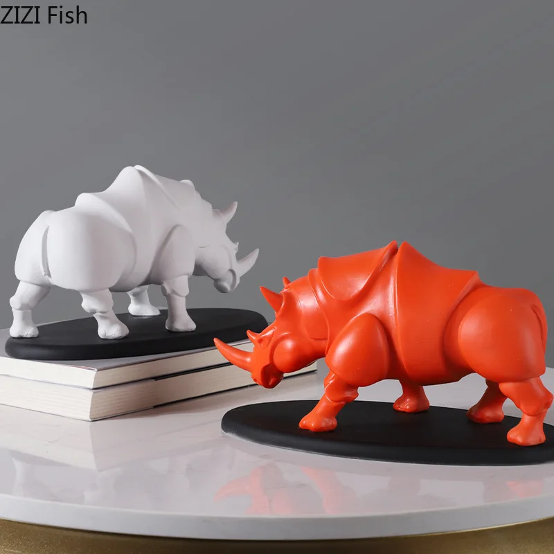 

Rhinoceros Statue Resin Animal Crafts Beast Statuette Desk Decoration Ornaments Rhino Sculpture Furnishings Modern Home Decor