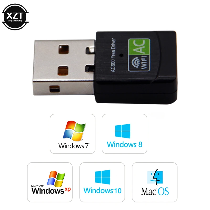 Mini adaptador WiFi USB 802.11AC Dongle tarjeta de red 600Mbps 2,4G y 5G receptor Wifi inalámbrico de doble banda controlador gratuito para ordenador portátil