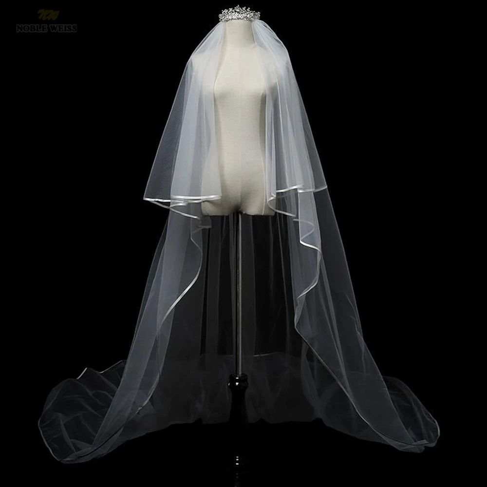 2T Satin Edge Wedding Veil Cover Face Bridal Veils With Comb Cheap Wholesale Price 300*380