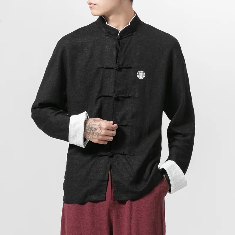 Chinese style men's cotton linen shirt loose large size plate button retro Tang suit fashion top chinese hanfu kung fu shirts