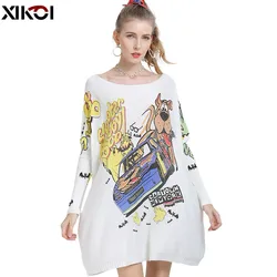 XIKOI Wool Oversized Sweaters For Women Winter Long Pullover Dresses Naughty Dog Print Jumper Casual Knitted Sweaters Pull Femme