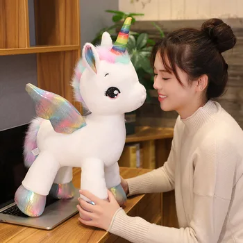 1pc 40CM 환상적인 유니콘 플러시 장난감 무지개 날개 Unicornio 인형 장난감 어린이 생일 선물 베개 