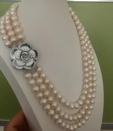 

beautiful 3 rows south sea round 8-9mm white pearl necklace 17"18"19"