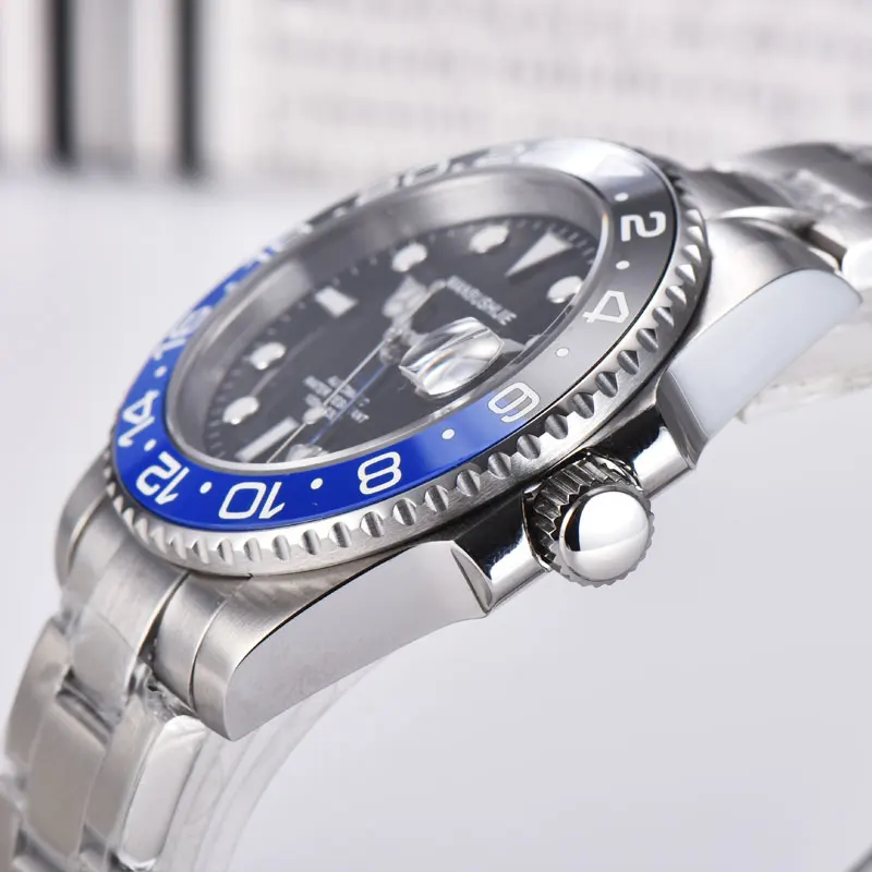 GMT mens watch40mm BLACK and BLUE Rotatable bezel autoimatic Waterproof Mechanical Swimming Luminous 316L Quality Wristwatch men