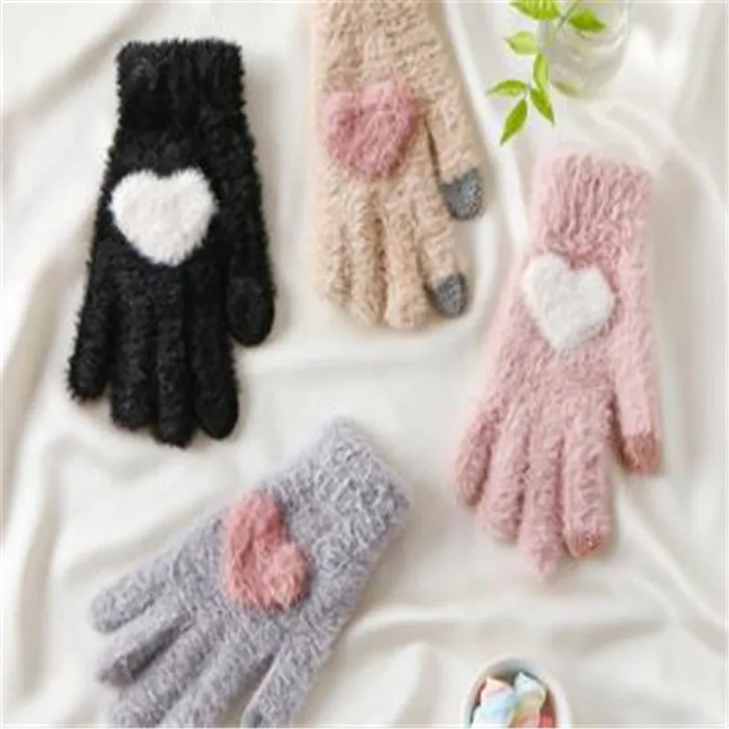 More winter new cute plush faux suede flip half refers to warm office fingerless gloves students write female ST-043