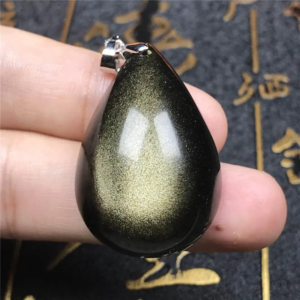 

Natural Gold Obsidian Pendant For Women Lady Men Healing Gift Crystal Silver Water Drop Beads Stone Reiki Gemstone Jewelry AAAAA