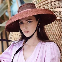 New Vintage High Quality Women Hats Caps Men Hepburn Wide Brim Fine Straw Foldable Hat Chapeu Fedora Summer Beach Panama Glasses