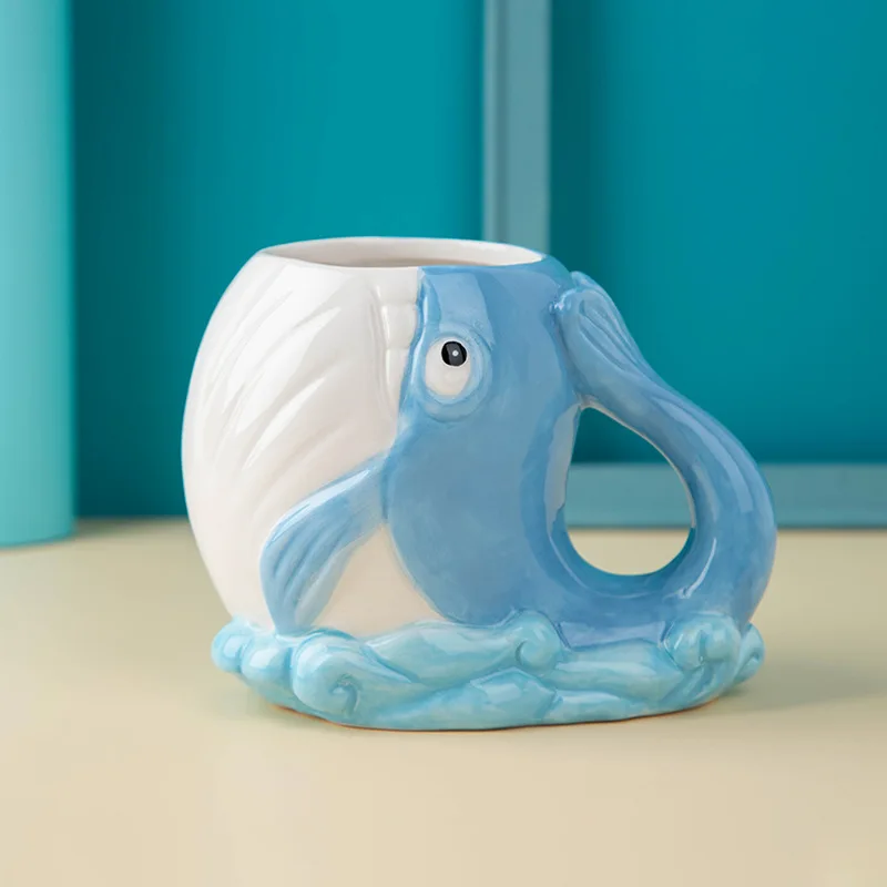 Ceramic 3d cup whales cartoon mug big capacity coffee cup