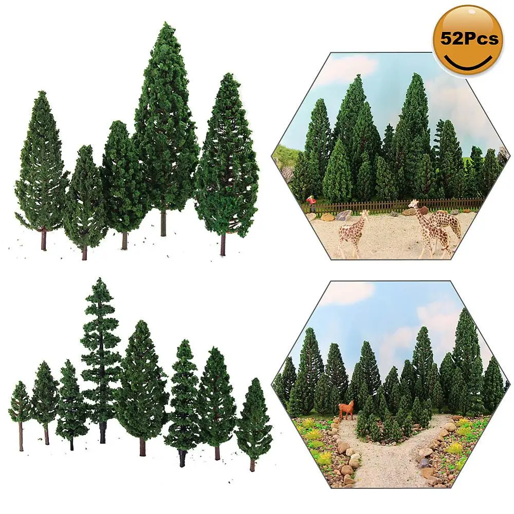 52pcs Model Pine Trees Green Plastic For Forest O HO TT N Scale Model Railway S0901