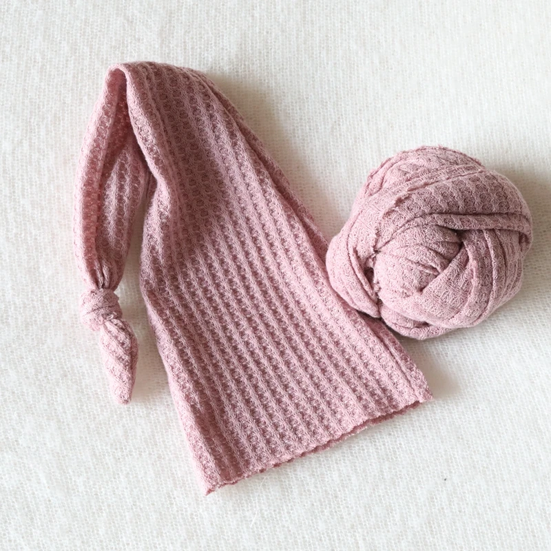 Soft Knit Waffle Bebe Hats + Wraps Set Newborn Photography Props Accessories Bonnet For Baby Boy Girls Shoot Photo Cocoon Studio
