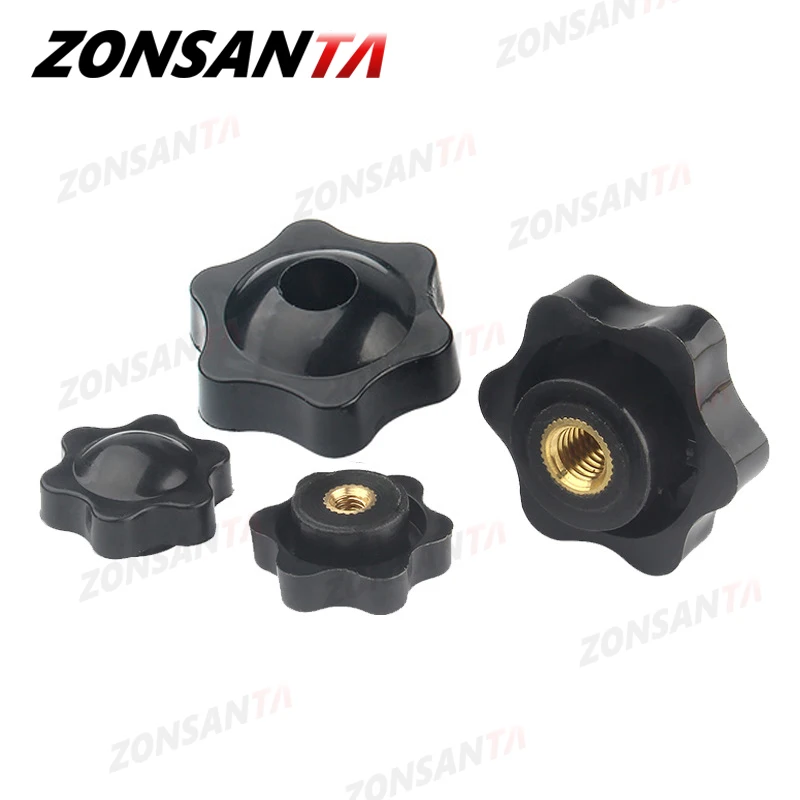 ZONSANTA Plum Bakelite Hand Tighten Nuts M4 M5 M6 M8 M10 Plastic Head Hand Nut Black Handle Thread Star Clamping Knob Manual Nut