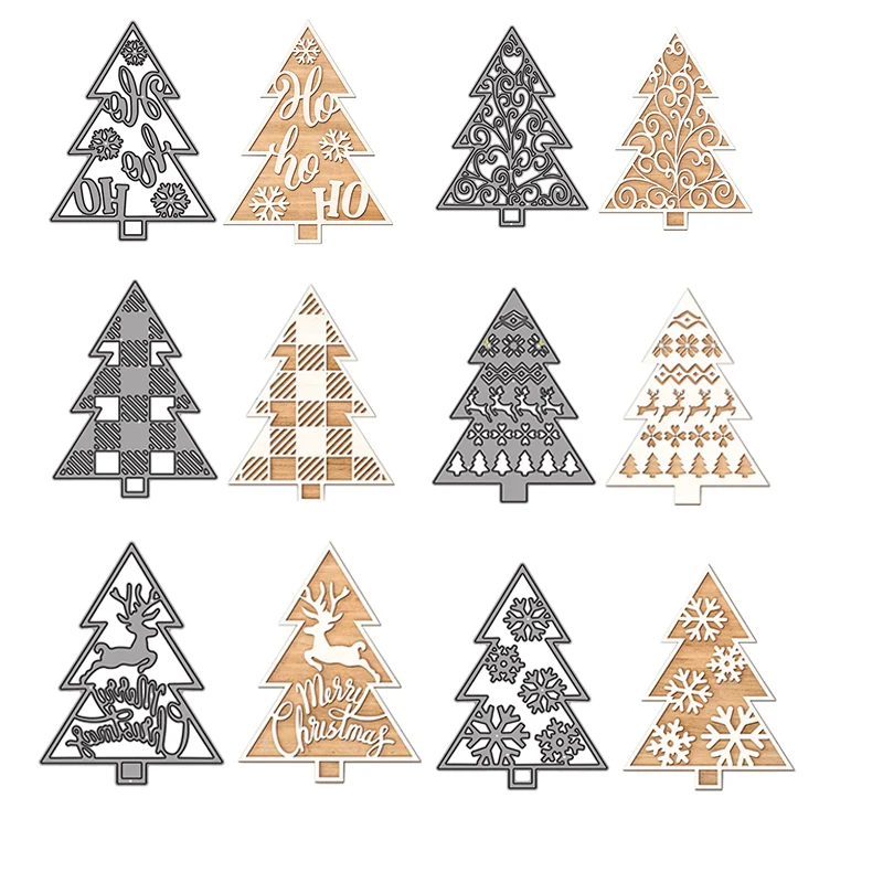 Christmas Trees Metal Cutting Dies Snowflake Reindeer HohoHO Merry Christmas Diecut for DIY Scrapbooking Cards Crafts 2021 New