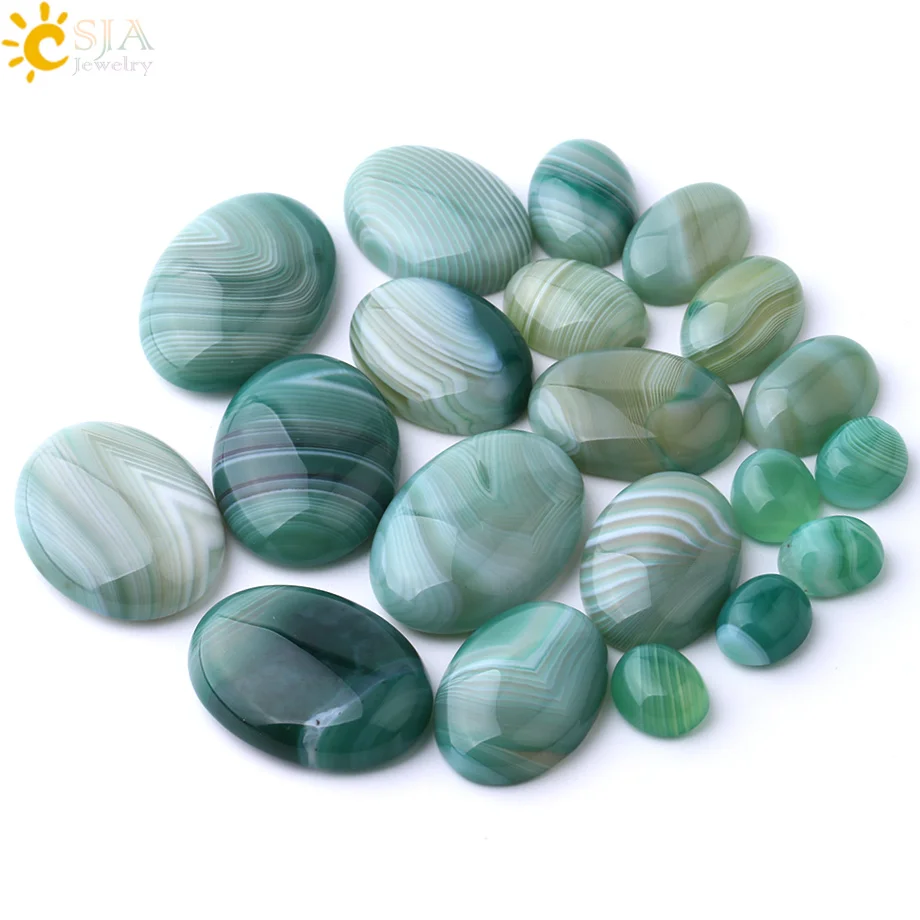 CSJA Natural Stone Oval Green Veins Agates Cabochons for Woman Men Jewelry Making Loose Beads DIY Ring Pendant Random Color F786