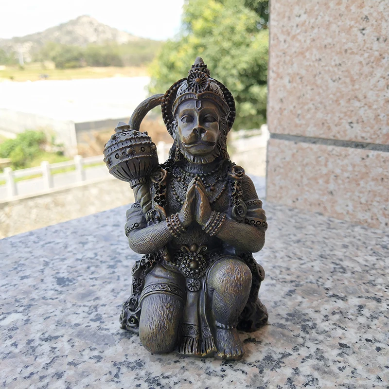 Steinfarbene Hanuman-Statue, Große Hinduistische Affengott-Buddha-Figur aus Kunstharz, Zen-Garten-Dekoration, Glücksbringer-Geschenk – Detail 4