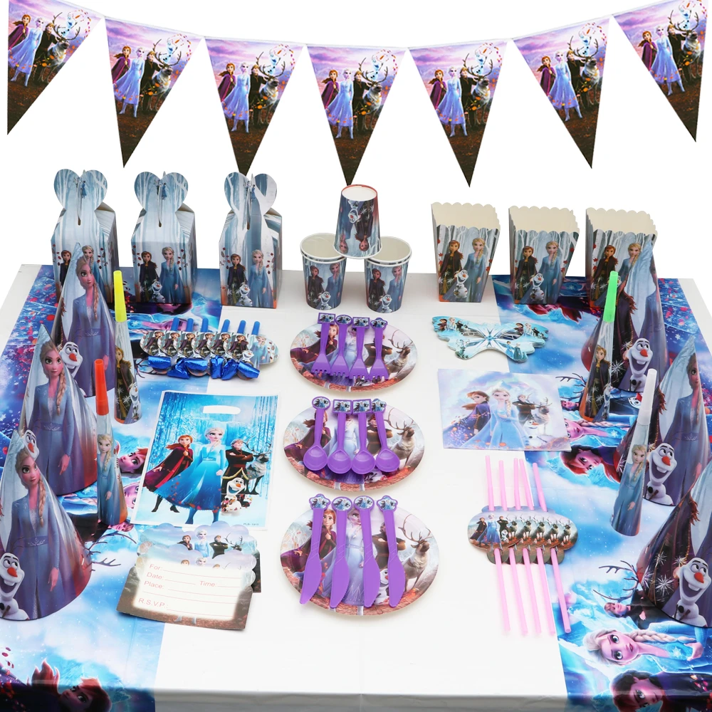 Elsa Anna New Frozen Theme Birthday Party Decorations Paper Cups Plates Tablecloth Disposable Tableware Child's Favorite 151Pcs