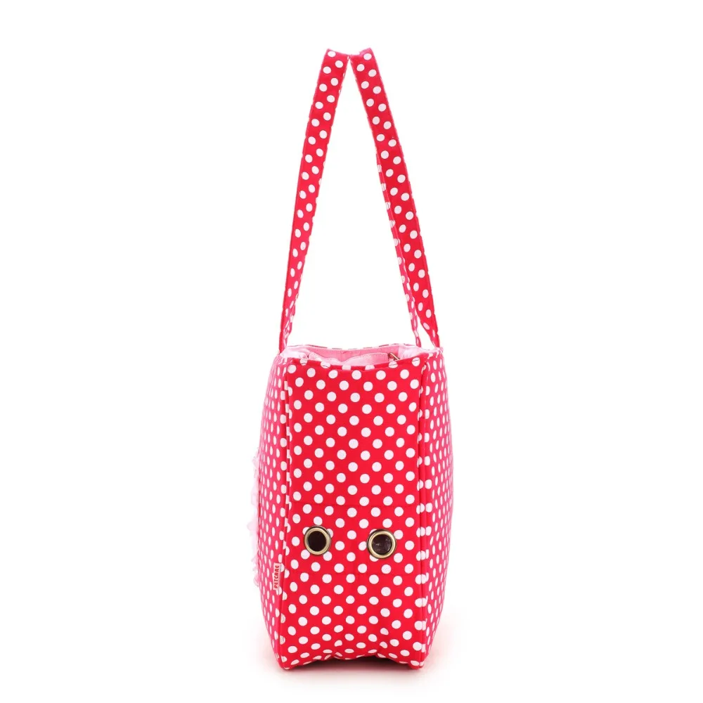 Red Love Pattern Dot Dog Carrier Purse Pet Travel Bag Cat Portable Handbag Soft Sided Tote with Fleece Pads for Small Pets