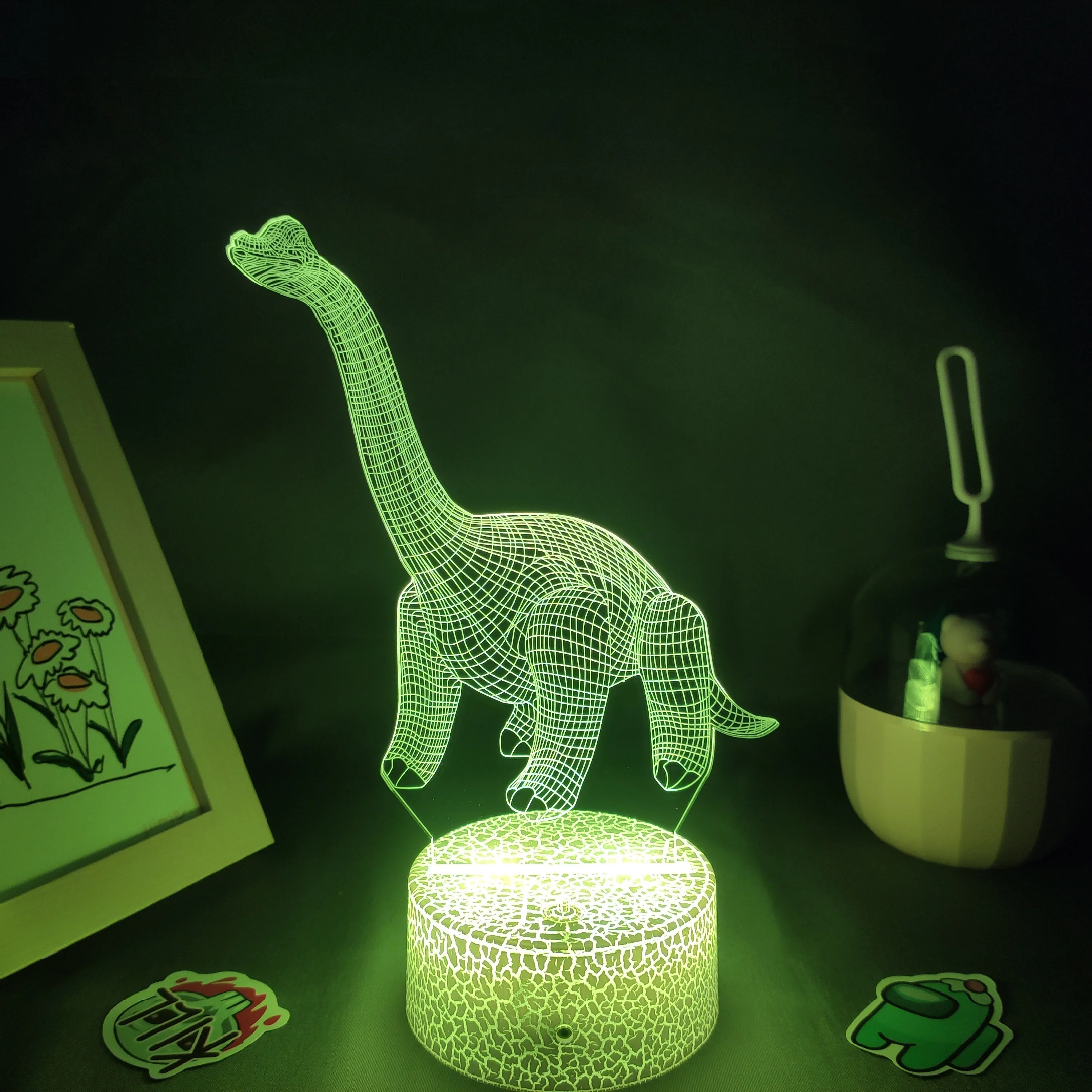 동물 공룡 Brachiosaurus 3D LED 네온 램프 RGB 야간 조명 어린이를위한 생일 선물 차일드 침실 침대 옆 테이블 장식