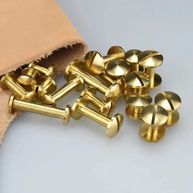 10pcs Solid Brass Binding Chicago Screws Nail Stud Rivets For Photo Album Leather Craft Studs Belt Wallet Fasteners 10mm Cap