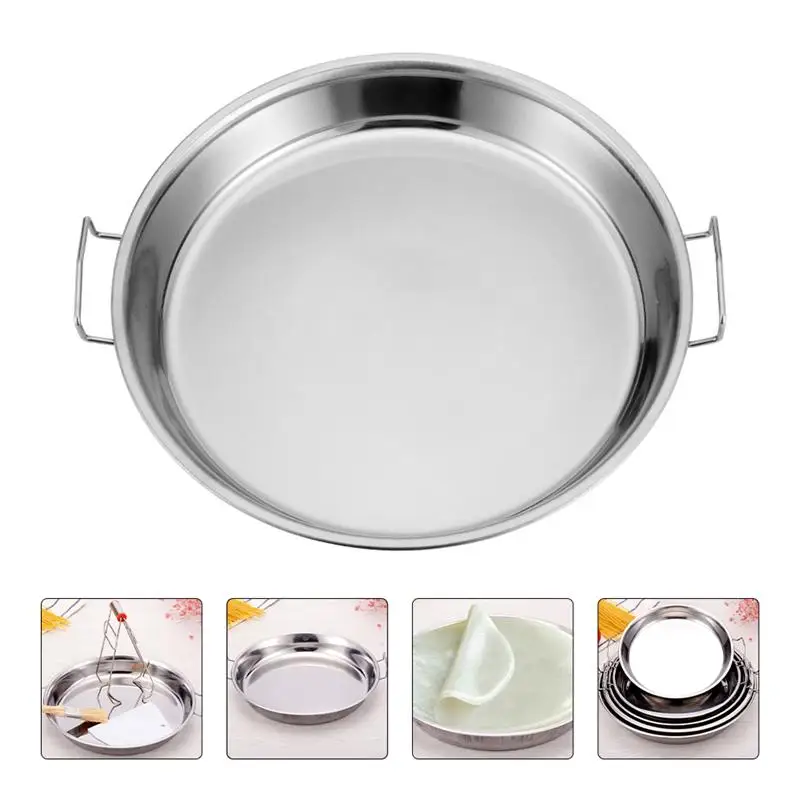 

2pcs Stainless Noodle Plate Steamed Rice Tray Handle Steaming Plate 24CM Resistant Kitchen Steaming Plate