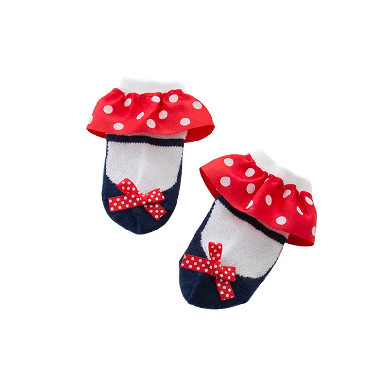 Children Toddler Baby Girls Short Socks Disney Mickey Minnie Bow Lace Polka Dot Socks Baby Toddler Cartoon Non-slip Socks