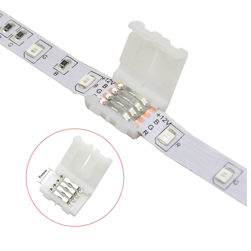 Conector Led en forma de L, 5 piezas, 4 pines, 8mm, 4 pines, RGB 3528, 2835, tiras Led, conectores de cable de ángulo de esquina, adaptador de instalación