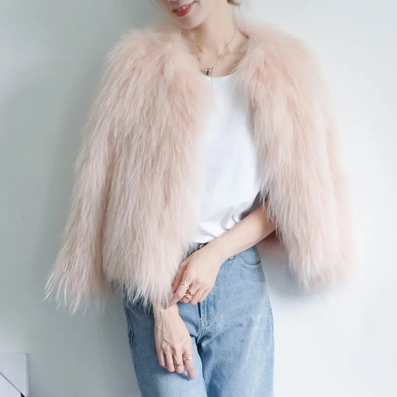 

new braid hair raccoon fur coat female short paragraph nine-point sleeves slim slim Korean version of winter