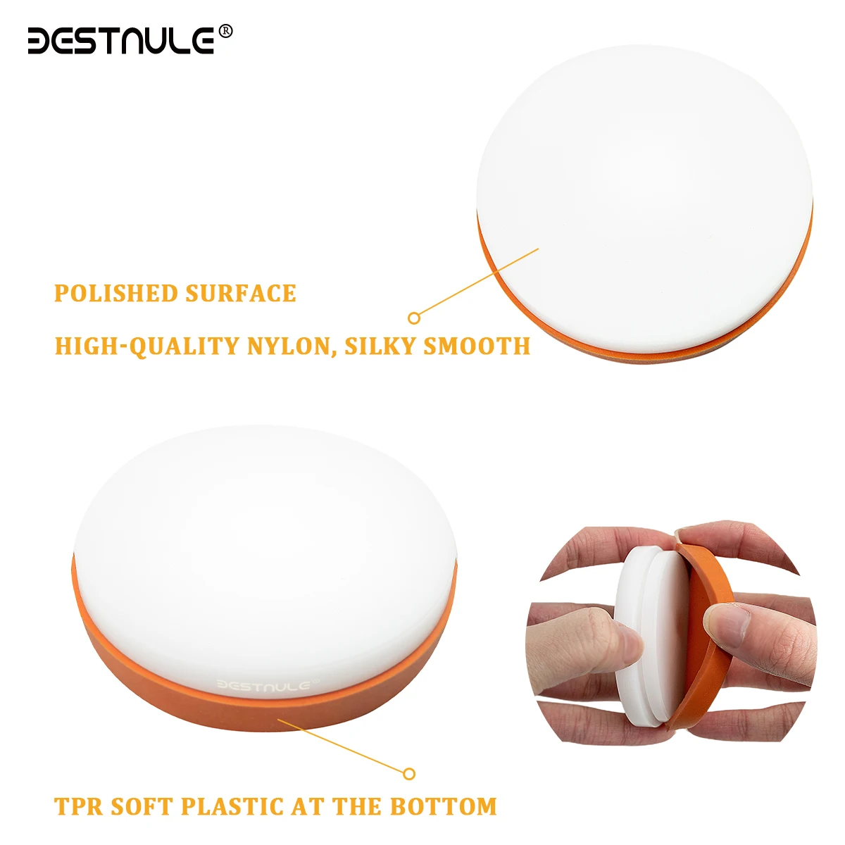 Bestnule bloco de bancada profissional de nylon, revestido com plástico macio tpr na parte inferior (dia: 3 ”, h: 3/4”)