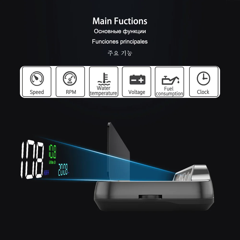 VJOYCAR-Espelho Head Up Display para carro, computador de bordo, alarme de segurança digital, RPM Tensão Refrigerante, projetor de velocidade OBD2,