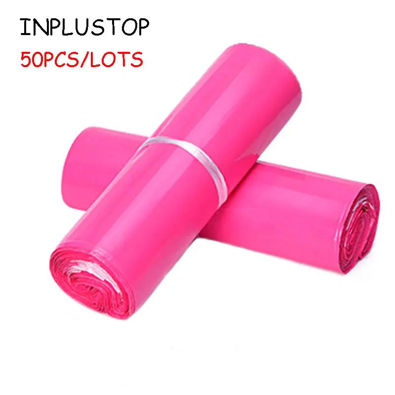 

INPLUSTOP 50Pcs/lots Plastic Envelope Packaging Bag Rose Color Self-seal Mailbag Waterproof Postal Shipping Bags Courier Pouch