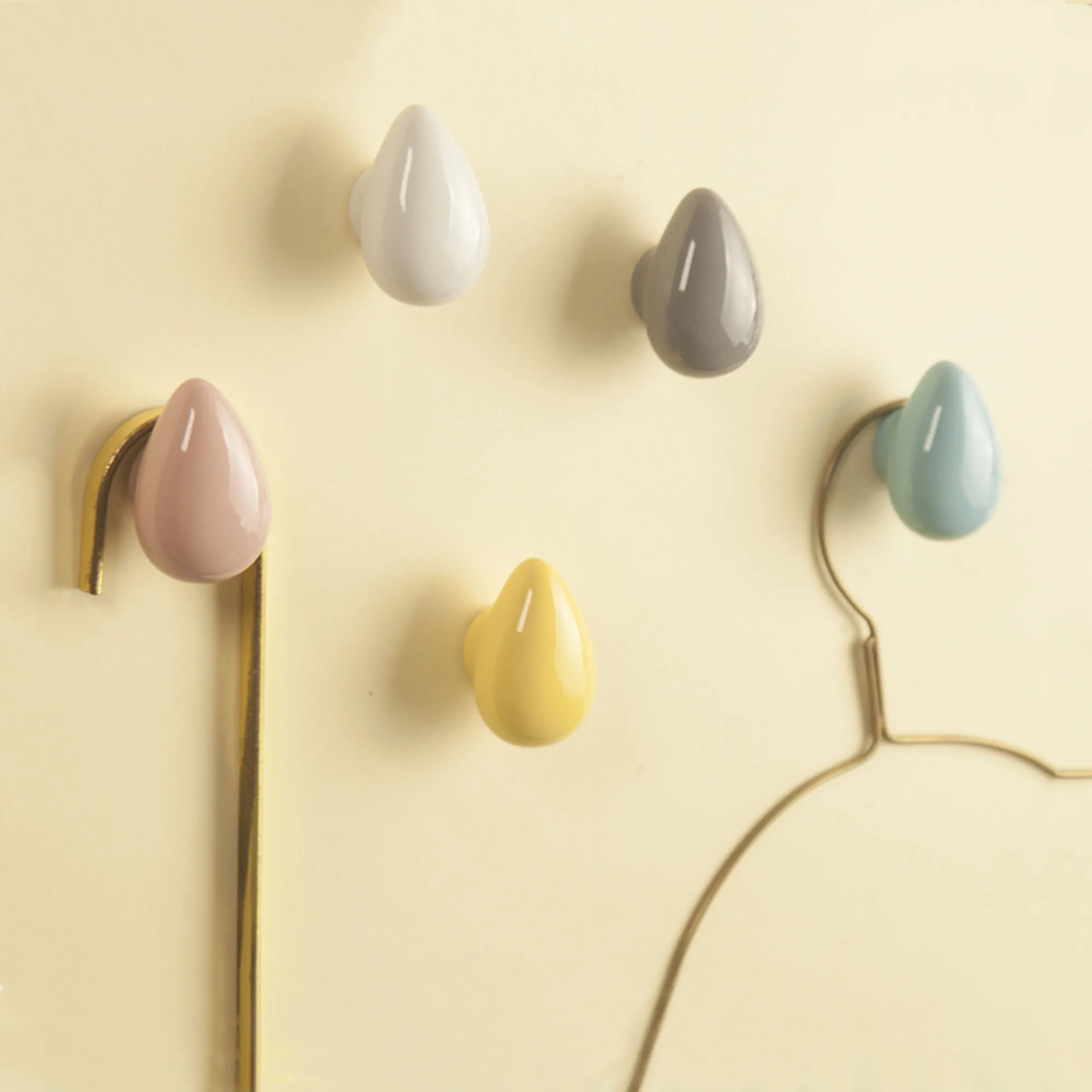 Ceramic + Solid Brass Wall Mounted Coat Hooks Colorful Clothes Hangers with screws Cabinet Knobs Cute Raindrop Wardrobe Pulls