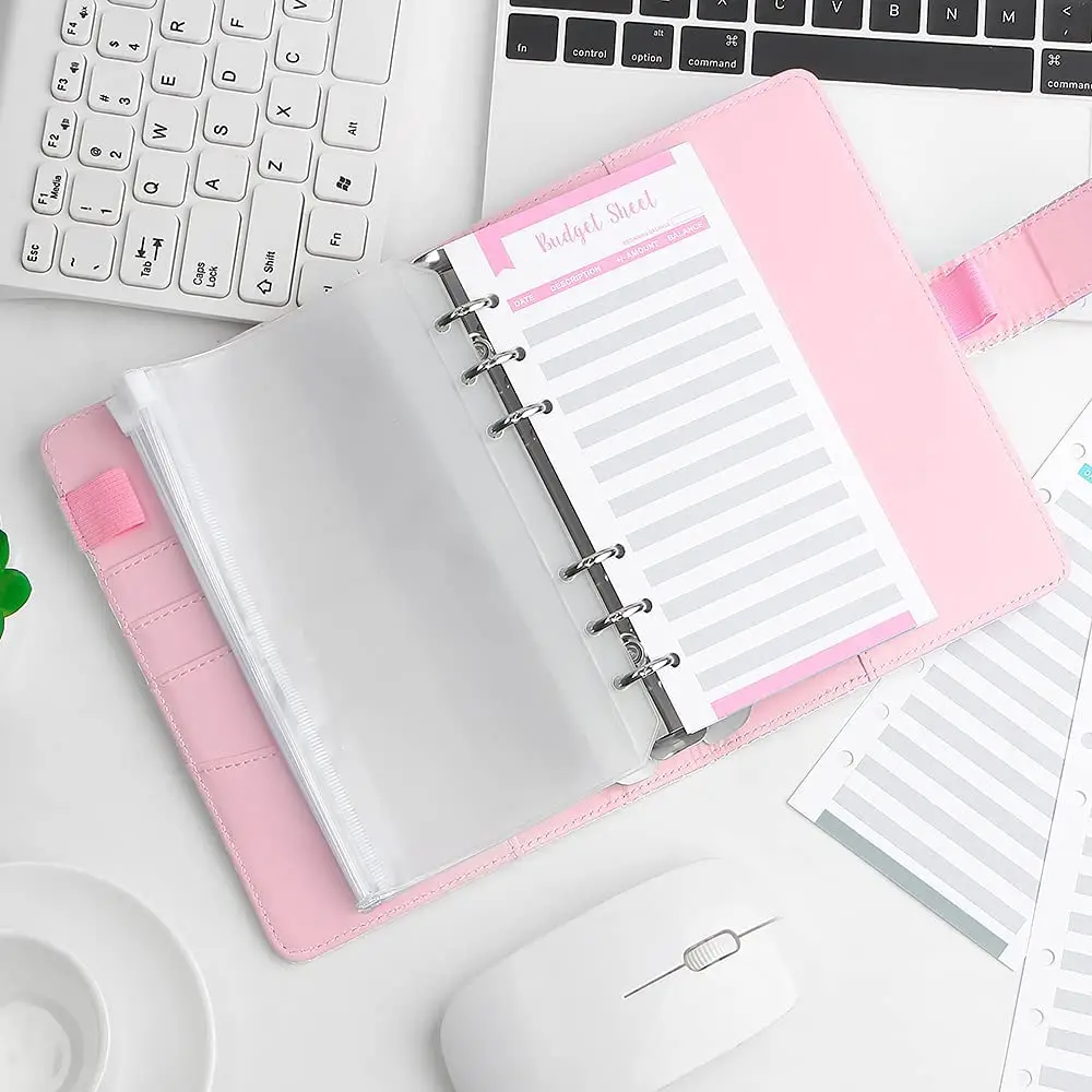 A6 Cash Envelopes Budget Binder System with 8PCS A6 Binder Zippe Pockets,12PCS Expense Budget Sheets, 2PCS Letter Sticker Labels