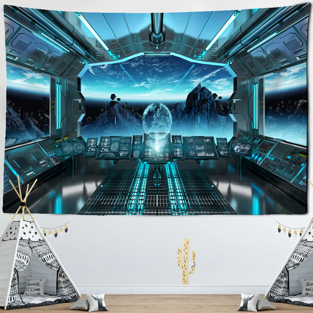 Universe Space Alien Planet Spacecraft UFO Wall Hanging Tapestry Fabric Wall Background Mural Yoga Beach Mat Tapiz Home Decor