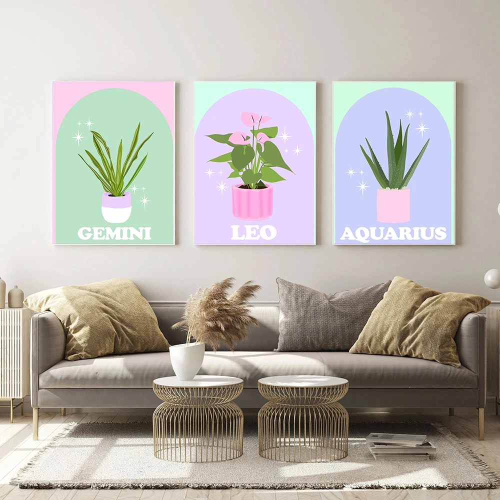 Constellations Astrology Myth Canvas Prints Painting Zodiac Sign Botanical Quote Wall Art Posters Pictures for Kids Nursery Room