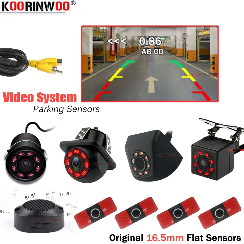 

Koorinwoo Original Parking Sensor Dual Core System Parktronics Jalousie Blind Port Rear View Mirror Camera Back Up For Cars DVD