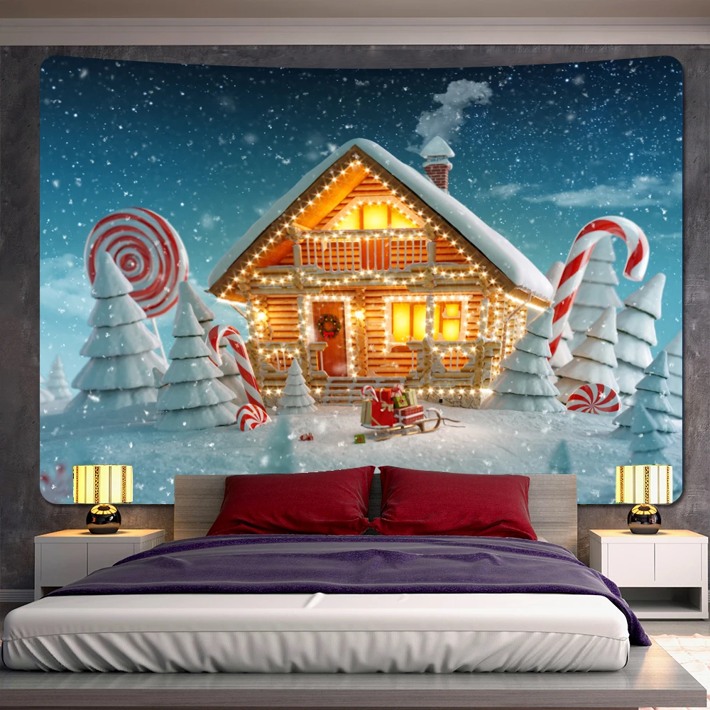 Christmas cottage home decoration art tapestry tarot brand bohemian decoration psychedelic scene wall hanging yoga mat mattress