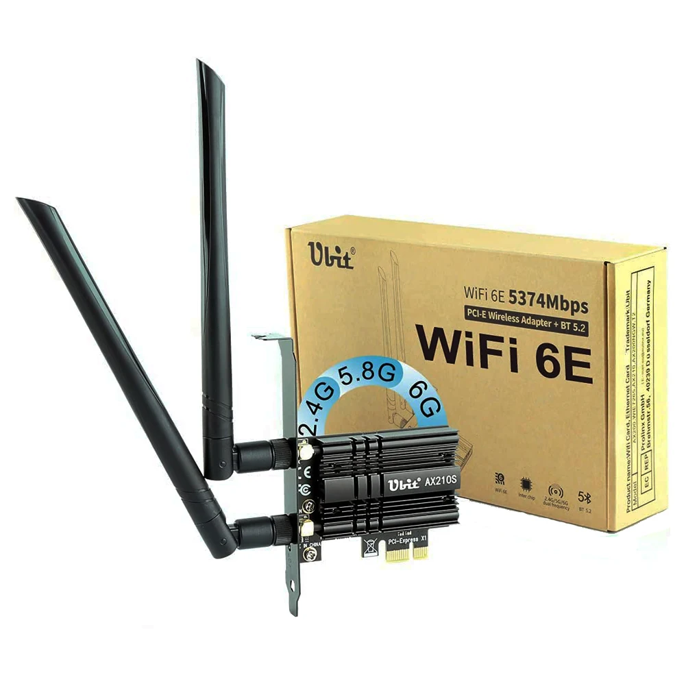 Беспроводной адаптер WLAN Ubit, Wi-Fi 6E, поддержка карт PCI Express поколения 7 6 ГГц, до 5400 Мбит/с, Bluetooth 5,2 AX210