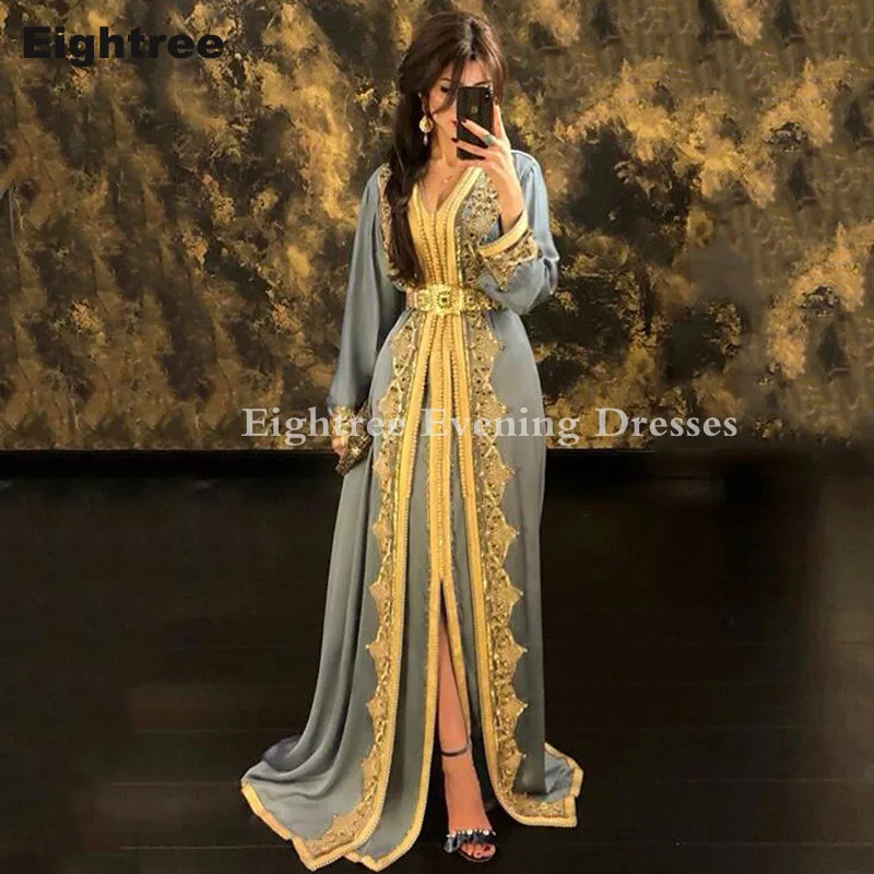 Eightree Hunter Moroccan Kaftan Evening Dresses Lace Appliques Arabic Muslim Special Dresses Formal Prom Dress Customized