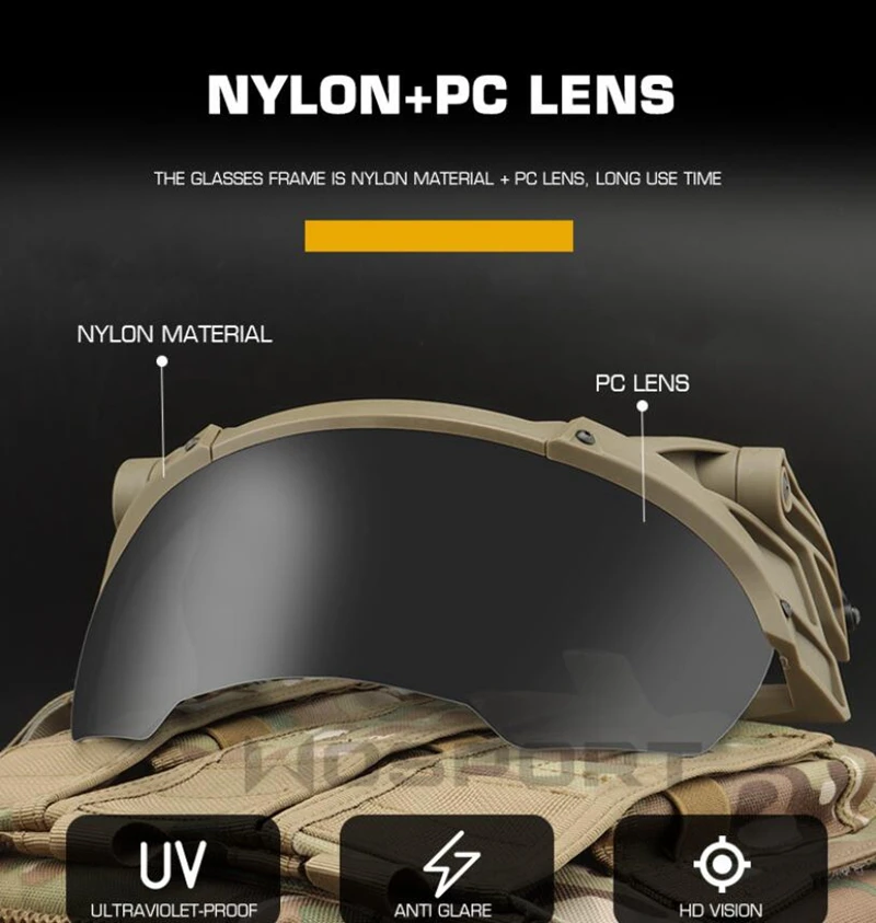 Tactical Helmet Flip Goggles Hunting Outer Suspension Helmet Windproof Waterproof Eye Protective Goggles Anti-frog Glasses