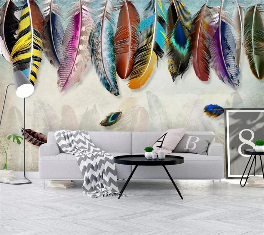 

beibehang Custom wallpaper 3d American minimalist fashion colorful hand drawn feather texture art mural tv background wallpaper