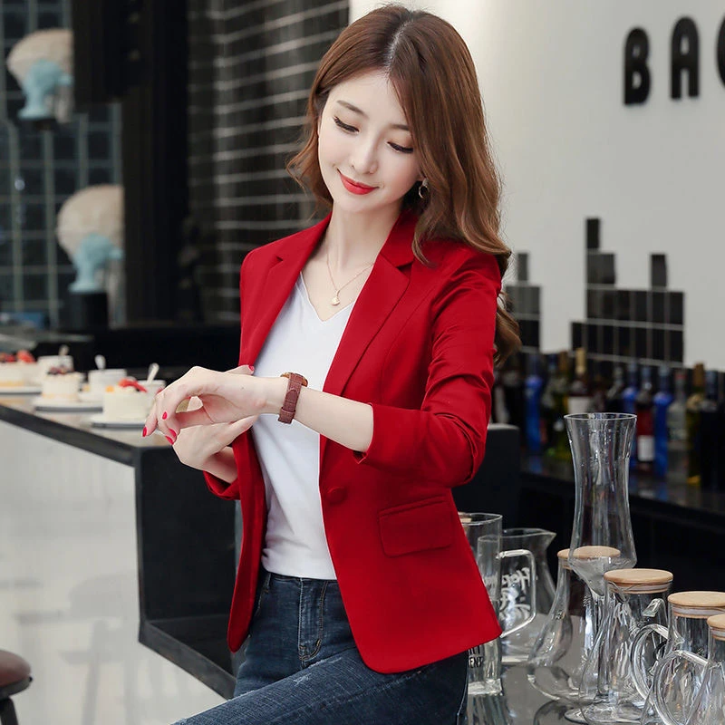 Peonfly 2022 Blazer Femme Jackets Women Blazer Long Sleeve Blazers Solid Single Button Coat Slim Office Lady Jacket Female Tops