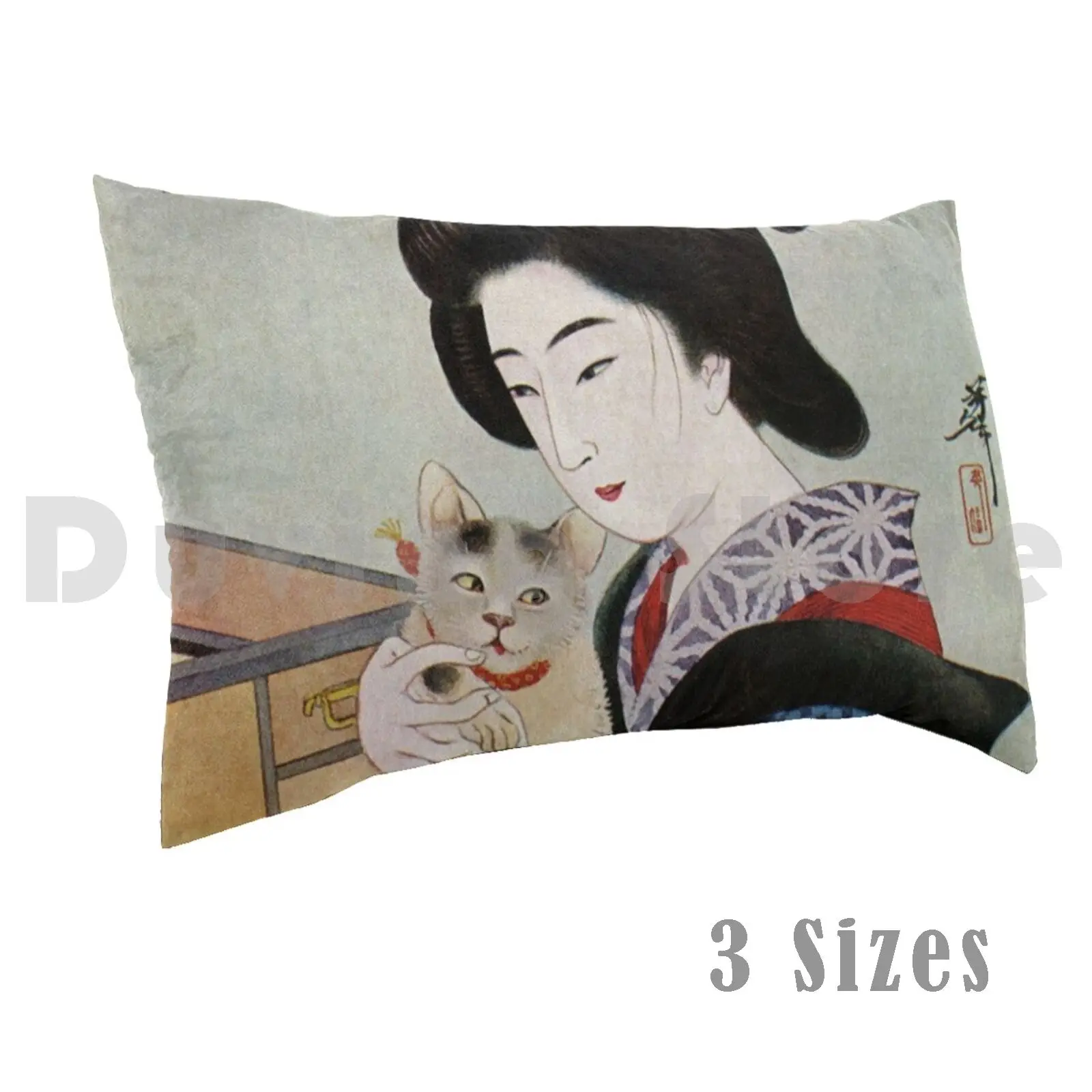 

A Geisha And Her Cat Pillow Case Printed 35x50 Japan Japanese Geisha Cat Cats Kimono Woman Fan Vintage Travel