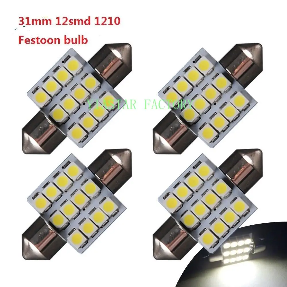 

Yiastar Hot 100pcs/lot Festoon 12smd 1210 3528 c5w 31mm 36mm 39mm 41mm led Dome light led Indicator Light Bulb Lamp 12V 12LED